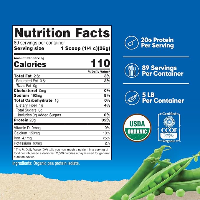 Nutricost Organic Pea Protein Isolate Powder (5LBS) - Unflavored, Certified USDA Organic, Protein