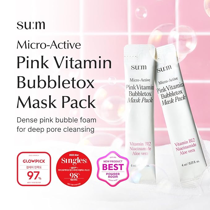 SU:M Micro-Active Pink Vitamin Bubbletox Mask Pack (0.13 fl oz x 14ea) - Korean Skincare ??Deep