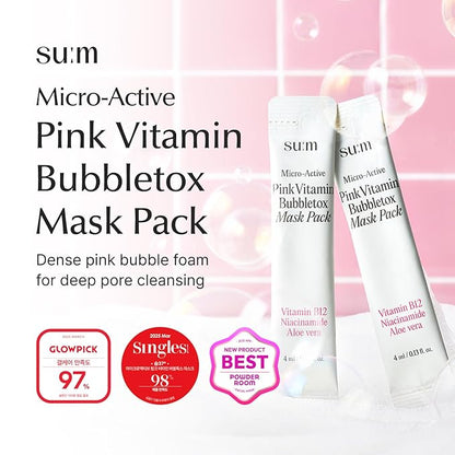 SU:M Micro-Active Pink Vitamin Bubbletox Mask Pack (0.13 fl oz x 14ea) - Korean Skincare ??Deep