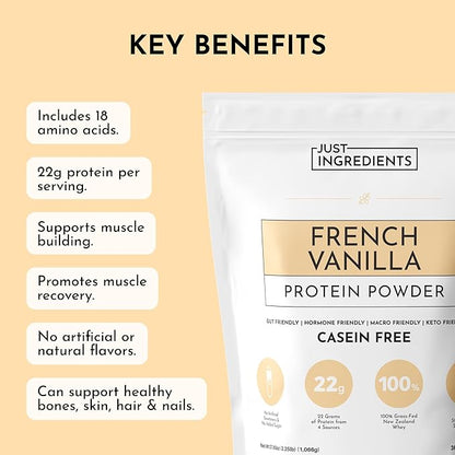 JUST INGREDIENTS French Vanilla Protein Powder ??30 Serving Bag ??Grass-Fed Whey & Plant Protein