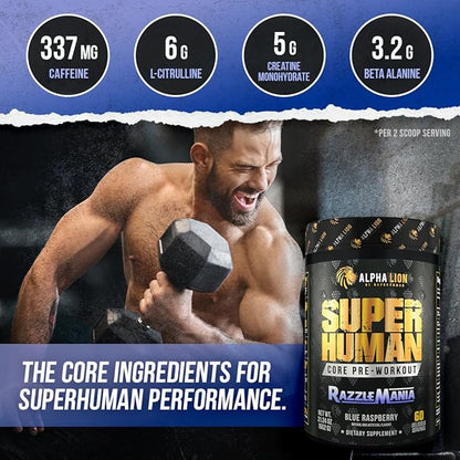 ALPHA LION Core Pre Workout with Creatine for Performance, Beta Alanine for Muscle, L-Citrulline