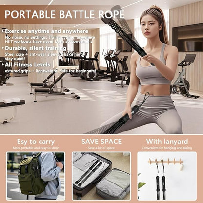 Ocdin Portable Ropeless Battle Ropes for Home Gym, 2 Sticks Cordless Training Rope for Low-Impact