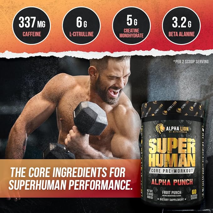 ALPHA LION Core Pre Workout Powder with Creatine for Performance, Beta Alanine for Muscle