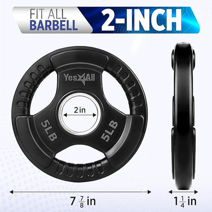 Yes4All Rubber Grip Plates for Barbell, 2-Inch Weight Plates for Weightlifting and Strength