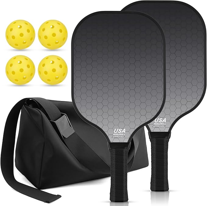 99.9% T300 Carbon Fiber Lightweight Pickleball Paddles Set of 2 Indoor Outdoor Games Equipment