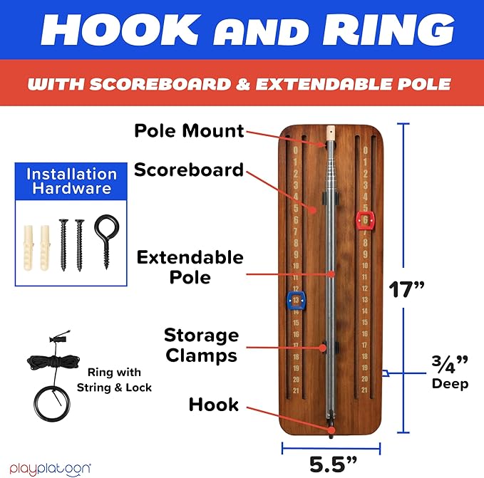 Play Platoon Hook and Ring Toss Bar Game for Adults - Wood Toss Ring Game for Adults - Perfect