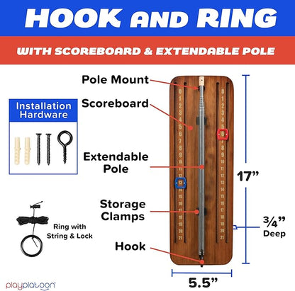 Play Platoon Hook and Ring Toss Bar Game for Adults - Wood Toss Ring Game for Adults - Perfect