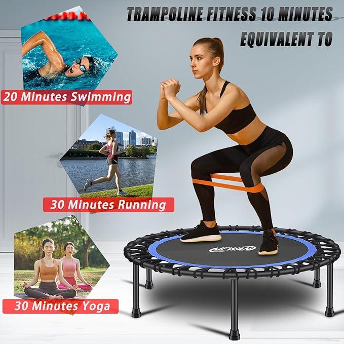 Newan 40"-48" Silent Mini Trampoline Fitness Trampoline Bungee Rebounder Jumping Cardio Trainer