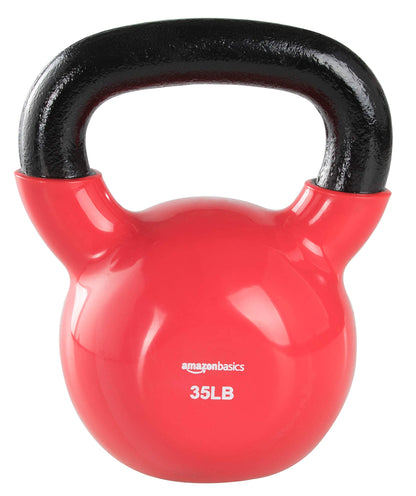 Amazon Basics Vinyl Kettlebell for Strength Training and Workout, 35 Pounds, Textured Handle, Red