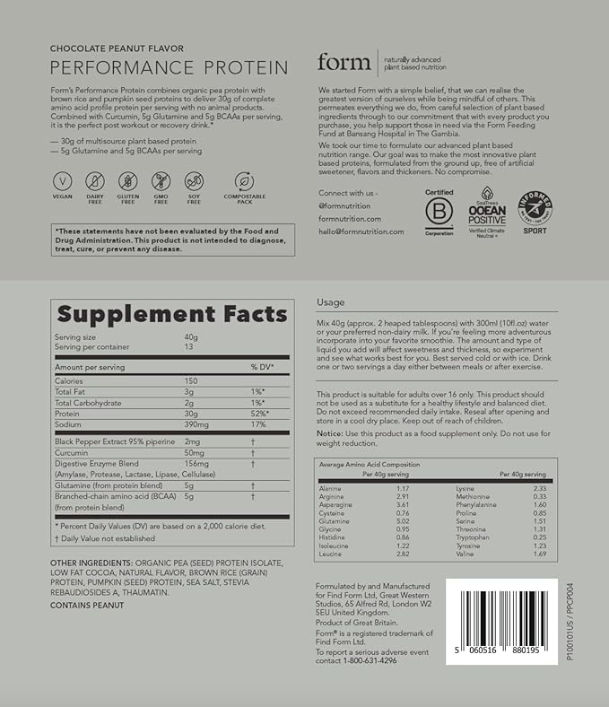 Form Performance Protein - Vegan Protein Powder - 30g of Plant Based Protein per Serving, with