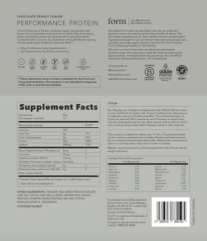 Form Performance Protein - Vegan Protein Powder - 30g of Plant Based Protein per Serving, with
