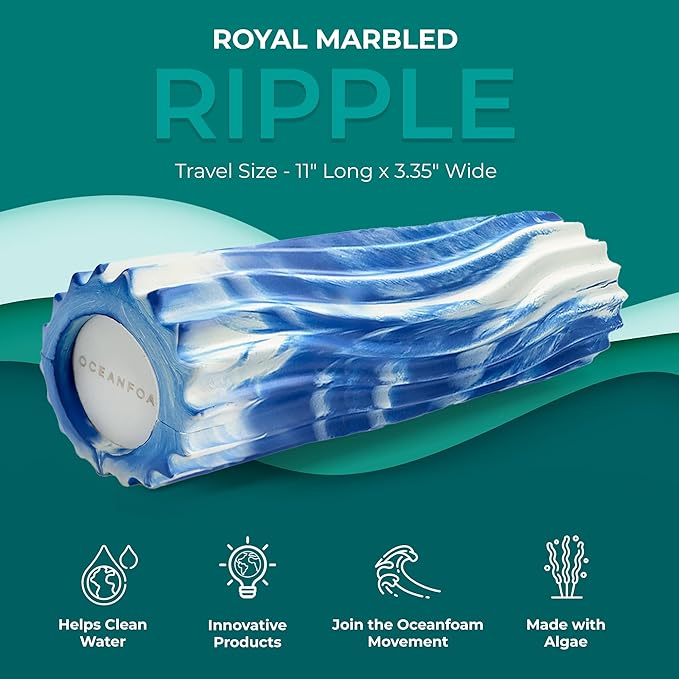 Oceanfoam Ripple Travel Foam Roller (11" x 3.35") Firm Mini Foam Roller for Physical Therapy, Deep