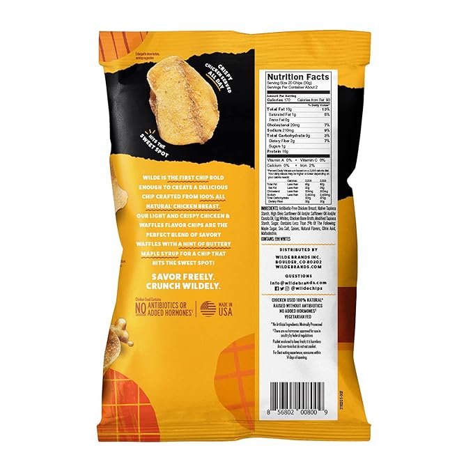 WILDE Chicken & Waffles Protein Chips, Thin and Crispy, High Protein, Keto, Made with Real