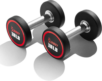 Sunny Health & Fitness Premium Polyurethane Commercial Grade Round Dumbbells with Diamond Knurled