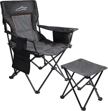 FAIR WIND Oversized Padded Camping Chair with Footrest Stool Set Heavy Duty Support 300 LBS Cooler
