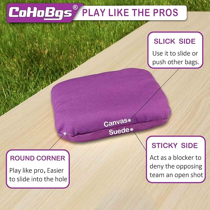 CoHoBgs Corn Hole Bags Set 8, Professional Cornhole Bags Dual-Sided Slick & Stick Resin Filled