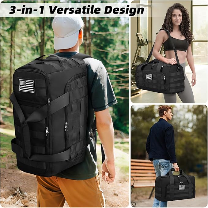 ZOMFELT Tactical Gym Bags for Men, 40L Travel Duffle Bag with Removable Dividers & Innovative Shoe