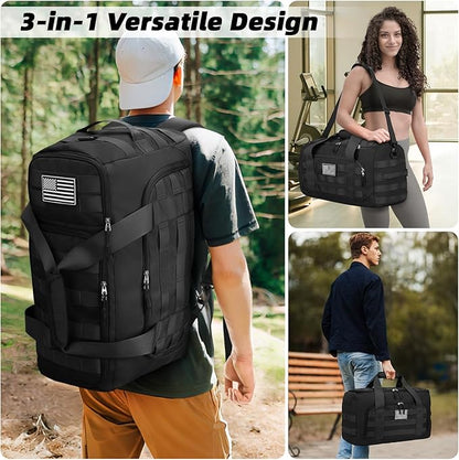 ZOMFELT Tactical Gym Bags for Men, 40L Travel Duffle Bag with Removable Dividers & Innovative Shoe