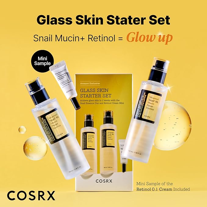 COSRX Snail 96% Mucin Power Essence 2ea & Retinol 0.1% Cream Mini Sample 1ea, Glass Skin Starter