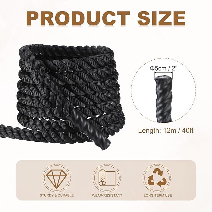MECCANIXITY Battle Rope 40ft x 2 Inch Polyester Workout Rope Heavy Fitness Exercise Rope for