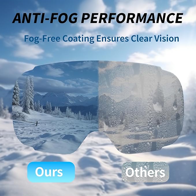 Ski Goggles for Men Women Adult & Youth, OTG Snowboard Goggles Anti Fog, Snow Goggles UV Protection