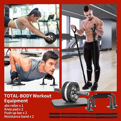 Ab Rollers Wheel Kit, Exercise Wheel Core Strength Training Abdominal Roller Set with Push Up Bars