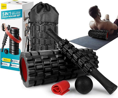 5 in1 Foam Roller Set for Deep Tissue Muscle Massage, High Density Fitness Exercise Foam Roller