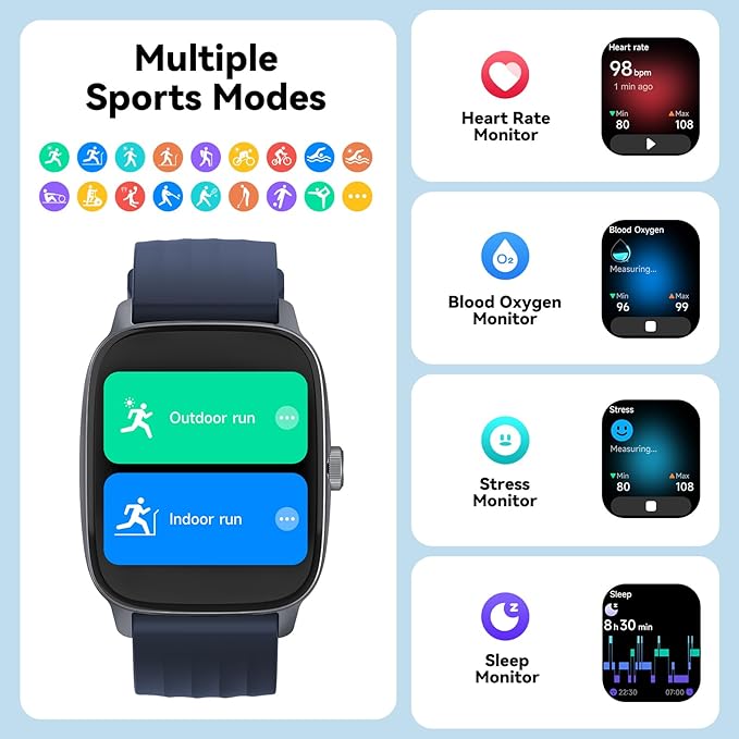 EURANS Smart Watch No App/Phone Required, 1.85" Ultra HD Display | Waterproof Fitness Tracker |