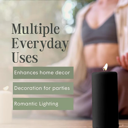 Mister Candle Dripless Unscented Pillar Candles, Set of 3 Hand Poured Black Pillar Candles, Solid