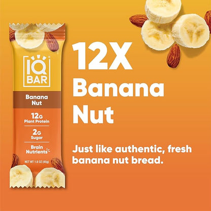 IQBAR Brain and Body Plant Protein Bars - Banana Nut - 12-Count Low Carb - Gluten Free, High Fiber