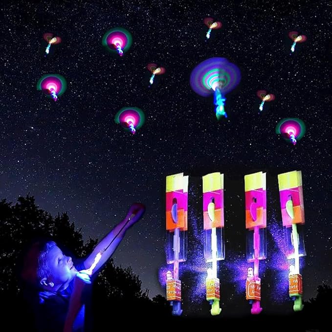 60pcs Led Arrow Helicopter Flying Toy Party Fun Gift Elastic Slingshot Flying Copters Birthdays