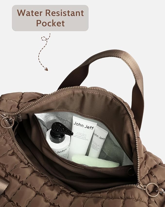 Quilted Duffel Bag for Women, Puffer Gym Duffle Bag with Shoe Compartment Lightweight Large