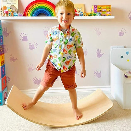 WOOD CITY Wobble Board, Wooden Balance Board Kids for Toddlers & Adults, Curvy Rocker Board for