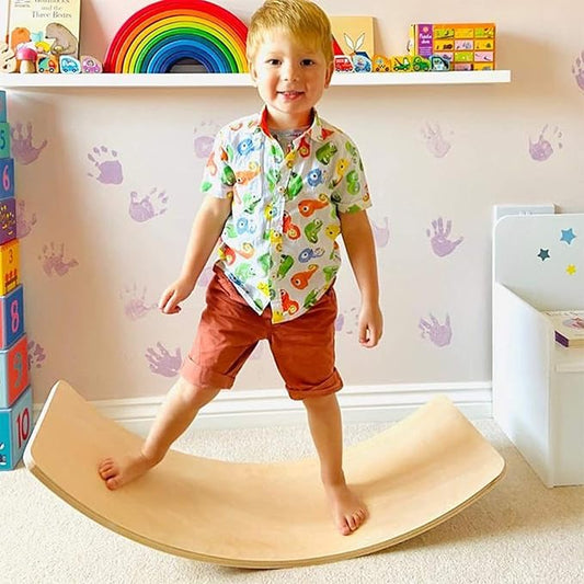 WOOD CITY Wobble Board, Wooden Balance Board Kids for Toddlers & Adults, Curvy Rocker Board for