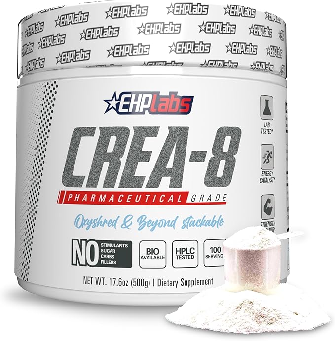 EHP Labs CREA-8 Micronized Creatine Monohydrate Powder - Unflavored Creatine Powder for Muscle