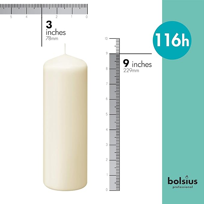 BOLSIUS 6 Ivory Pillar Candles Bulk - 3x9 Inches Candle Set - 116+ Hours Clean Burning - No Palm