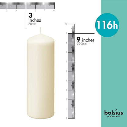 BOLSIUS 6 Ivory Pillar Candles Bulk - 3x9 Inches Candle Set - 116+ Hours Clean Burning - No Palm