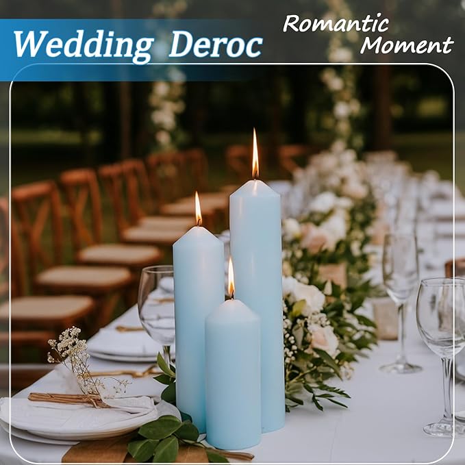 18 Pcs Blue Pillar Candles Bulk Set，Hurricane Candlesï¼? Different Lengths (6 Each)，Dripless