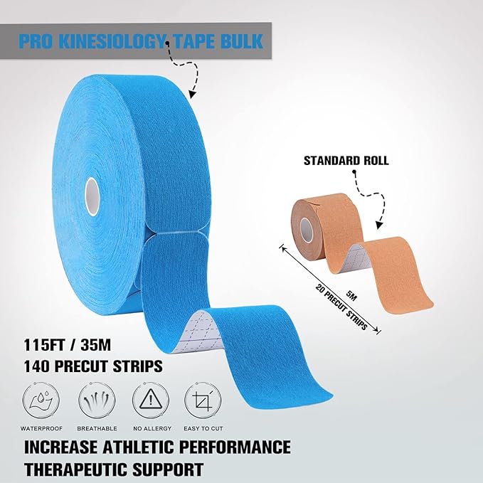 Pro Kinesiology Tape Precut Bulk, 115Ft Athletic Tape for Muscle Joint Support, 140 Strips for Knee