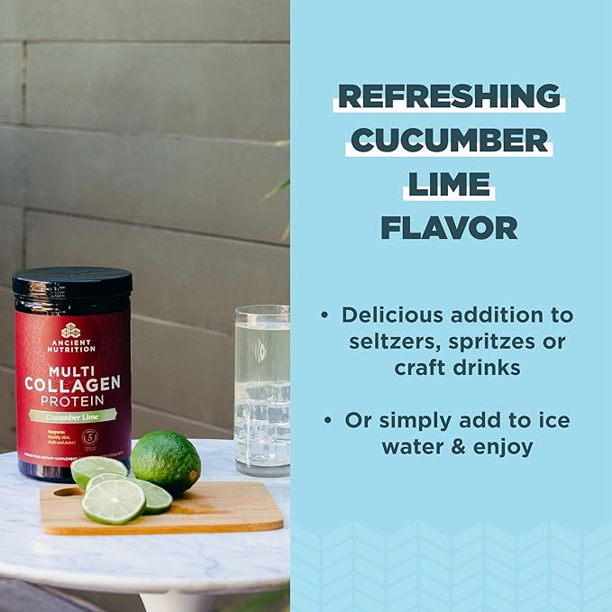 Ancient Nutrition Collagen Powder Protein, Multi Collagen Protein, Cucumber Lime, Hydrolyzed