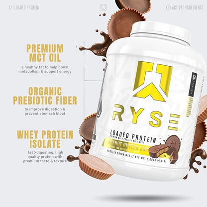 RYSE Loaded Protein Powder - Peanut Butter Cup - 25g Whey Protein Isolate & Concentrate with