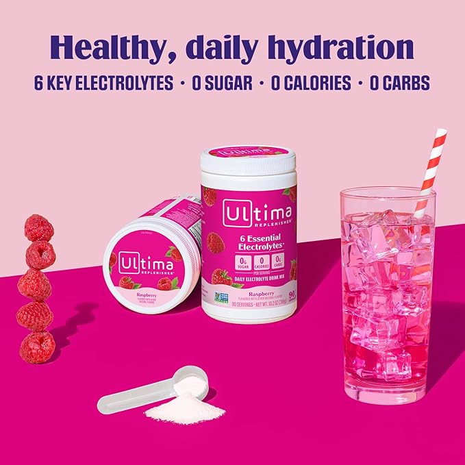 Ultima Replenisher Daily Electrolyte Powder Drink Mix ??Sugar Free ??Raspberry, 90 Servings