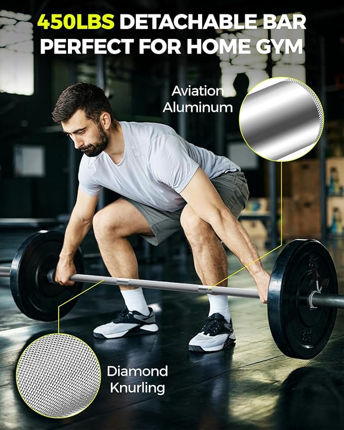 DASKING 4ft/4.9ft Barbell, 2-Inch Olympic Detachable Bar, Portable Strength Training Bar for