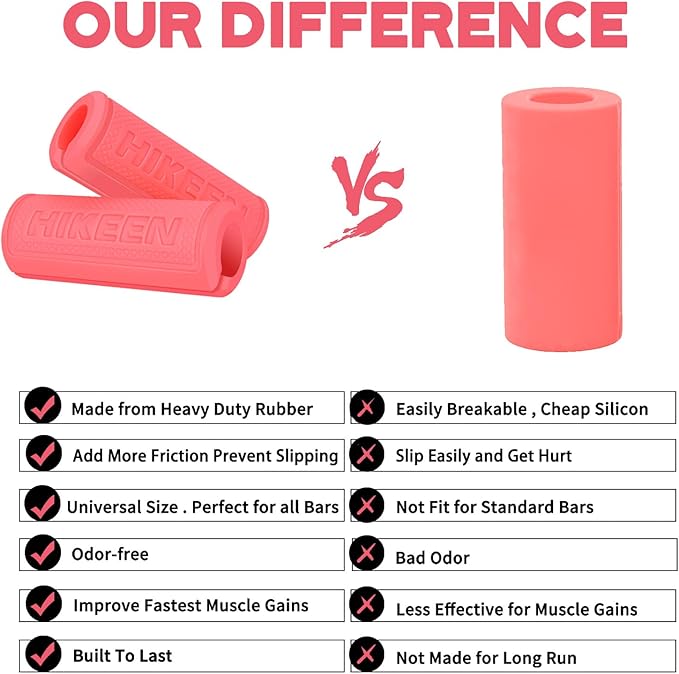 Hikeen Thick Bar Dumbbell Grips,Non Slip Hard Rubber Barbell Grips,Grips for Weight Lifting, Muscle