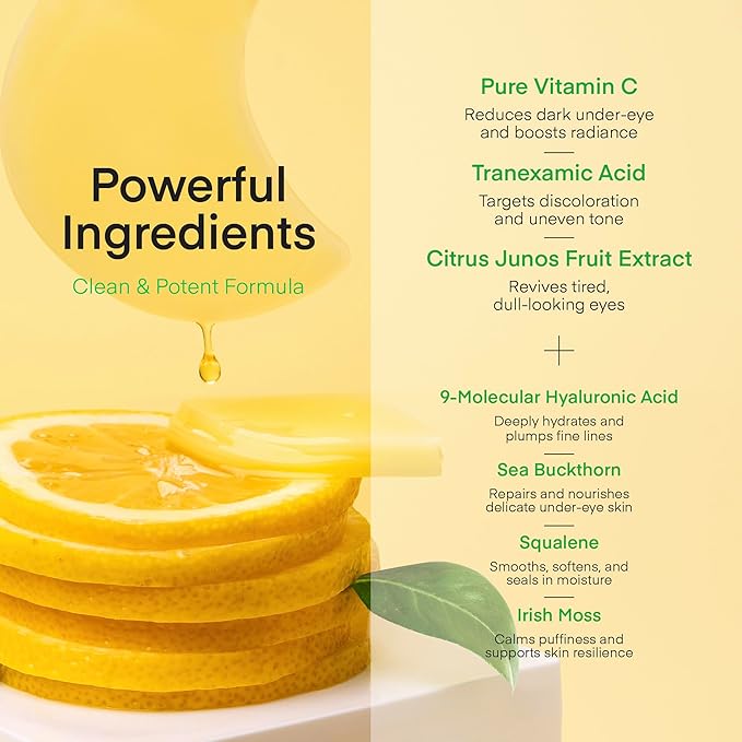 TEREZ & HONOR Vitamin C Eye Patches - 60 Pcs Korean Brightening & Hydrating Under Eye Masks with