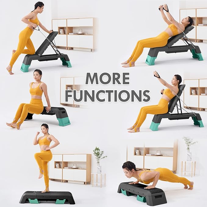 leikefitness Exercise Step Platform, Multifunctional Aerobic Deck with Cord and Adjustable Dumbbell