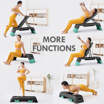 leikefitness Exercise Step Platform, Multifunctional Aerobic Deck with Cord and Adjustable Dumbbell