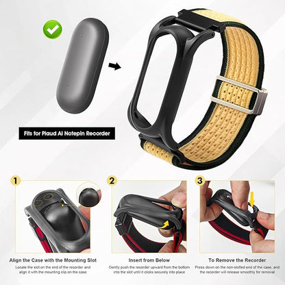 Adjustable Smartwatch Soft Woven Nyon Wristband + Protective Case Base fits for PLAUD AI NotePin