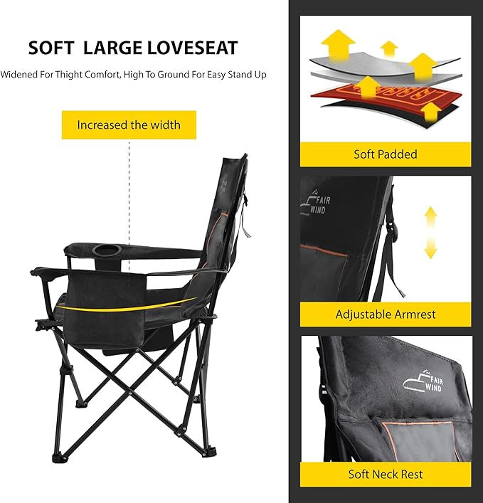 FAIR WIND Oversized Padded Camping Chair with Footrest Stool Set Heavy Duty Support 300 LBS Cooler