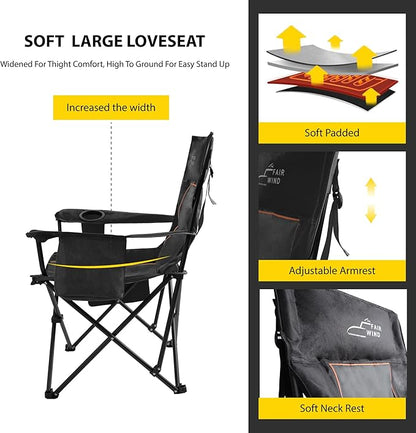 FAIR WIND Oversized Padded Camping Chair with Footrest Stool Set Heavy Duty Support 300 LBS Cooler